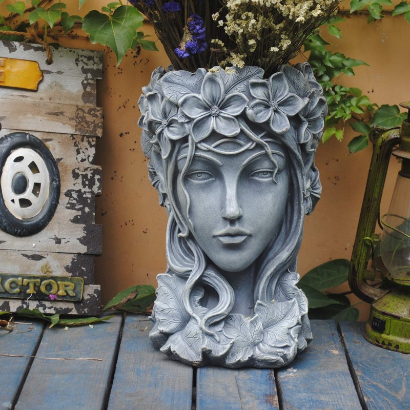 Sungmor Creative Goddess Head Planter Statue for Garden Ornaments | 9Ã—9Ã—14 Inch Premium Resin | Cool Face Large Diameter Flower Pot for Patio Lawn Garden Yard Decor - Image 1